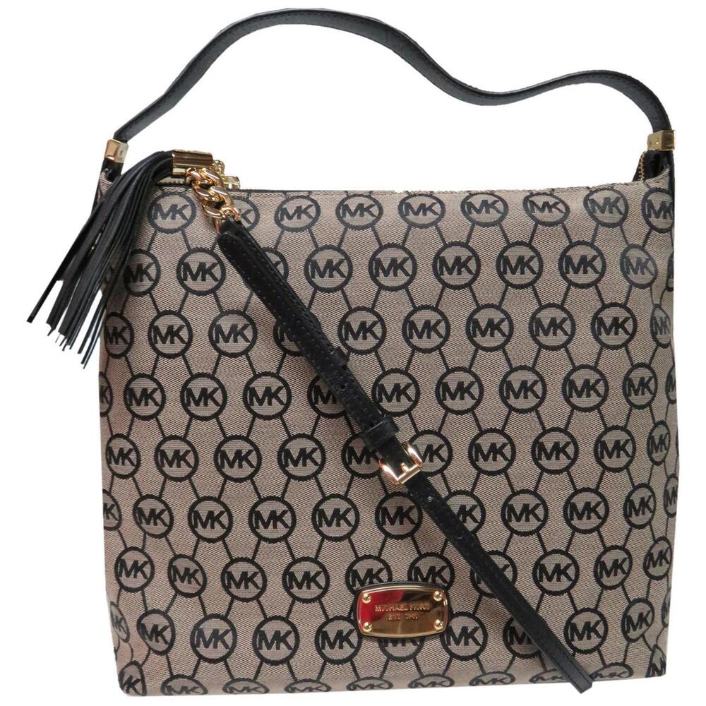 Michael Kors Bedford Large Top Zip Monogram Tote Beige / Black / Black  NWT